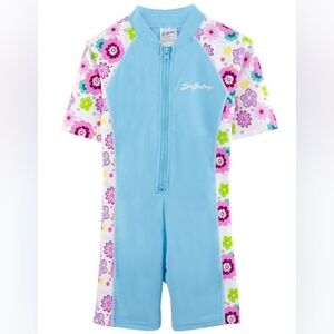 SunBusters Girls UV UPF50+ Sun Suit Swim Suit Blue Floral Size 2/3
